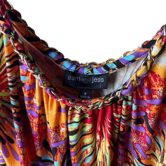 Sam And Jess Retro 70’s Dress Small Sleeveless Chain Link Multi-Color Starburst - Picture 3 of 8